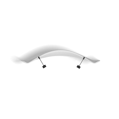 Wave-shaped ceiling banner with spotlights for trade show and exhibition displays