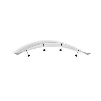 Curved hanging display banner with four attached spotlights for trade show exhibitions and events