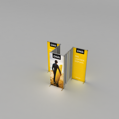 Modular pro lightbox display system with illuminated panels for trade shows and exhibitions
